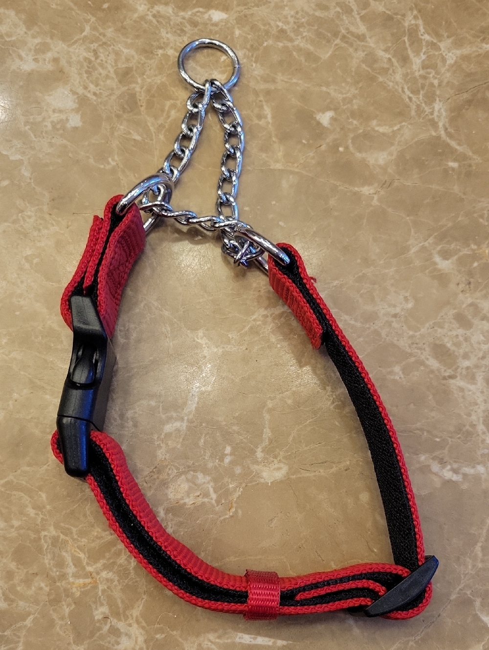Red and Black Martingale Dog Collar with Chain, M/L